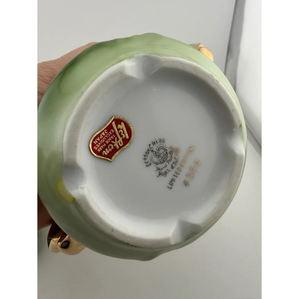 Lefton China Limited Edition‎ Hand Painted Poinsettia Sugar Bowl Creamer Set